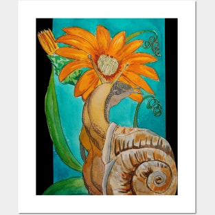 Snail with flower Posters and Art